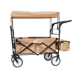 Picnic Folding Wagon with Big Wheels and Canopy,  Foldable Beach Kid Wagon