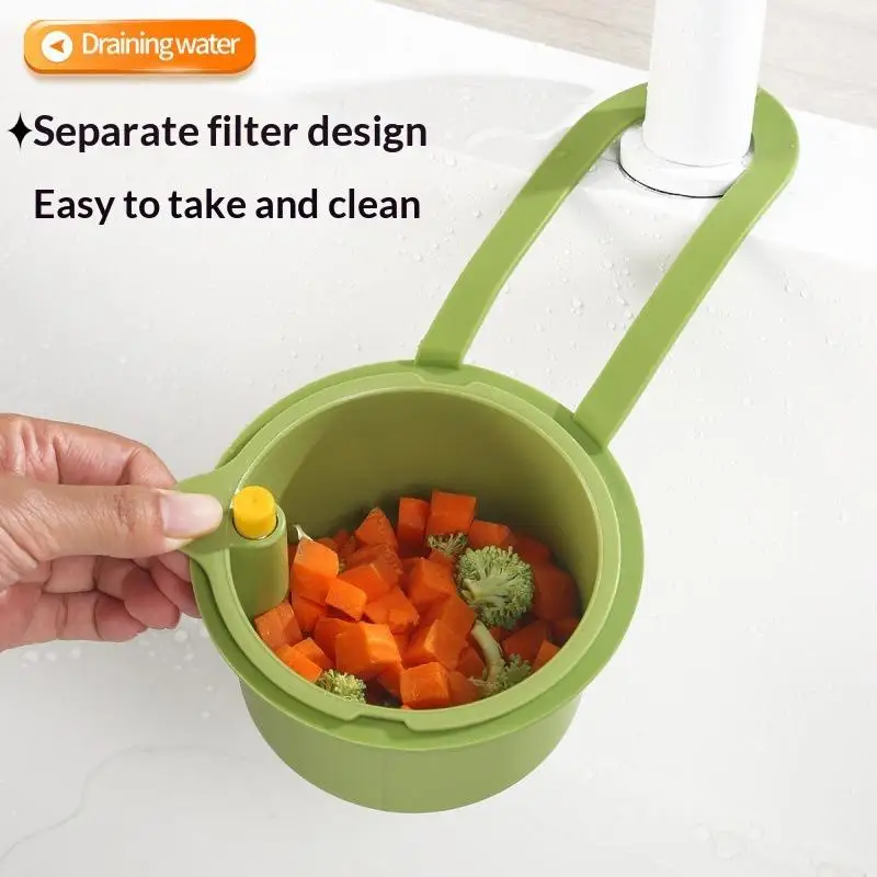 

New 2 IN1 Sink Drain Basket Faucet Hanging Filter Bag Adjustable Automatic Basket Sink Sponge Rack Kitchen Waste Collector
