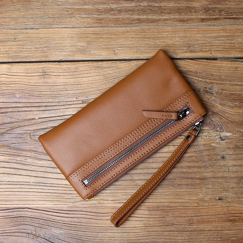 NZPJ Echtem Leder männer Kupplung Top Schicht Rindsleder Lange Zipper Brieftasche Aus Weichem Leder frauen Brieftasche Große Kapazität Dünne telefon Tasche – Detail 12