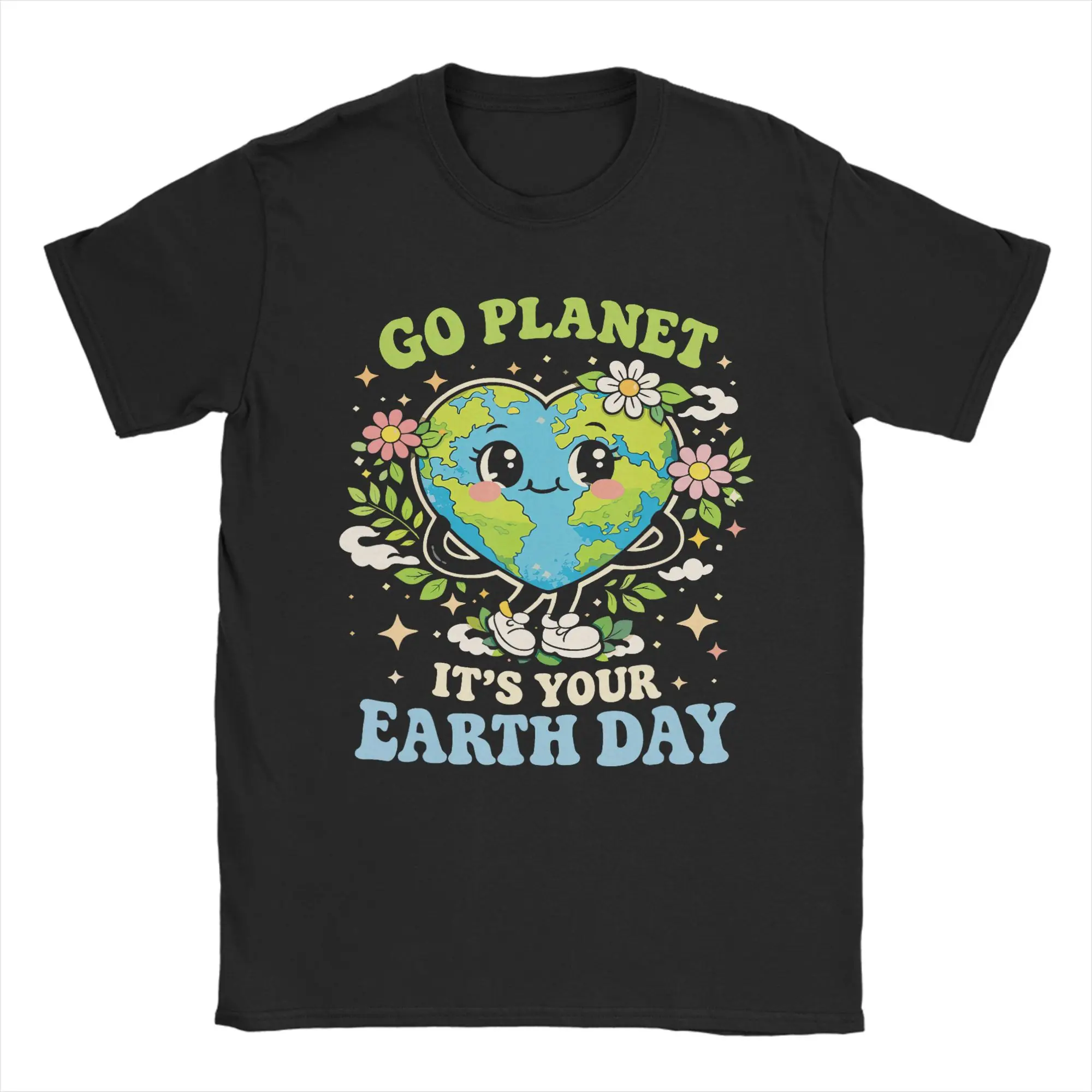 Earth Love Power Peace World T-Shirt Men  Awesome Pure Cotton Tees Round Collar Short Sleeve T Shirts Birthday Present Clothing