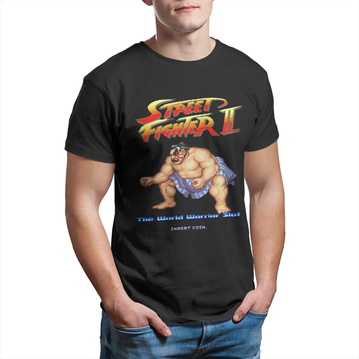 Street Fighter 2 II E Pixel art video game T-Shirts Men  Vintage Pure Cotton printed Tee Shirt  T Shirts Summer Clothes