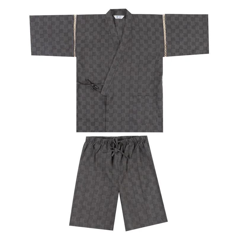 Japanese Samurai Kimono Set Summer Traditional Short Sleeve V-neck Jinbei Sleepwear Spa Sauna Bathrobe Pajamas Haori Shorts