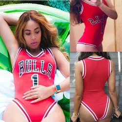 2024 Stieren Sport Bikini Eendelig Badpakken Slogan Rode Badkleding Vrouwen Warm Badpak 2 Kleuren