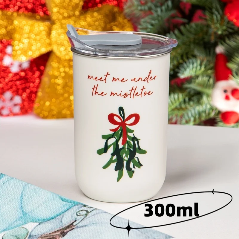 300 ml Weihnachtsbaum Thermosbecher Edelstahl Kaffeetasse Doppelschicht Isolierung Wasserflasche für Outdoor-Reisedränke