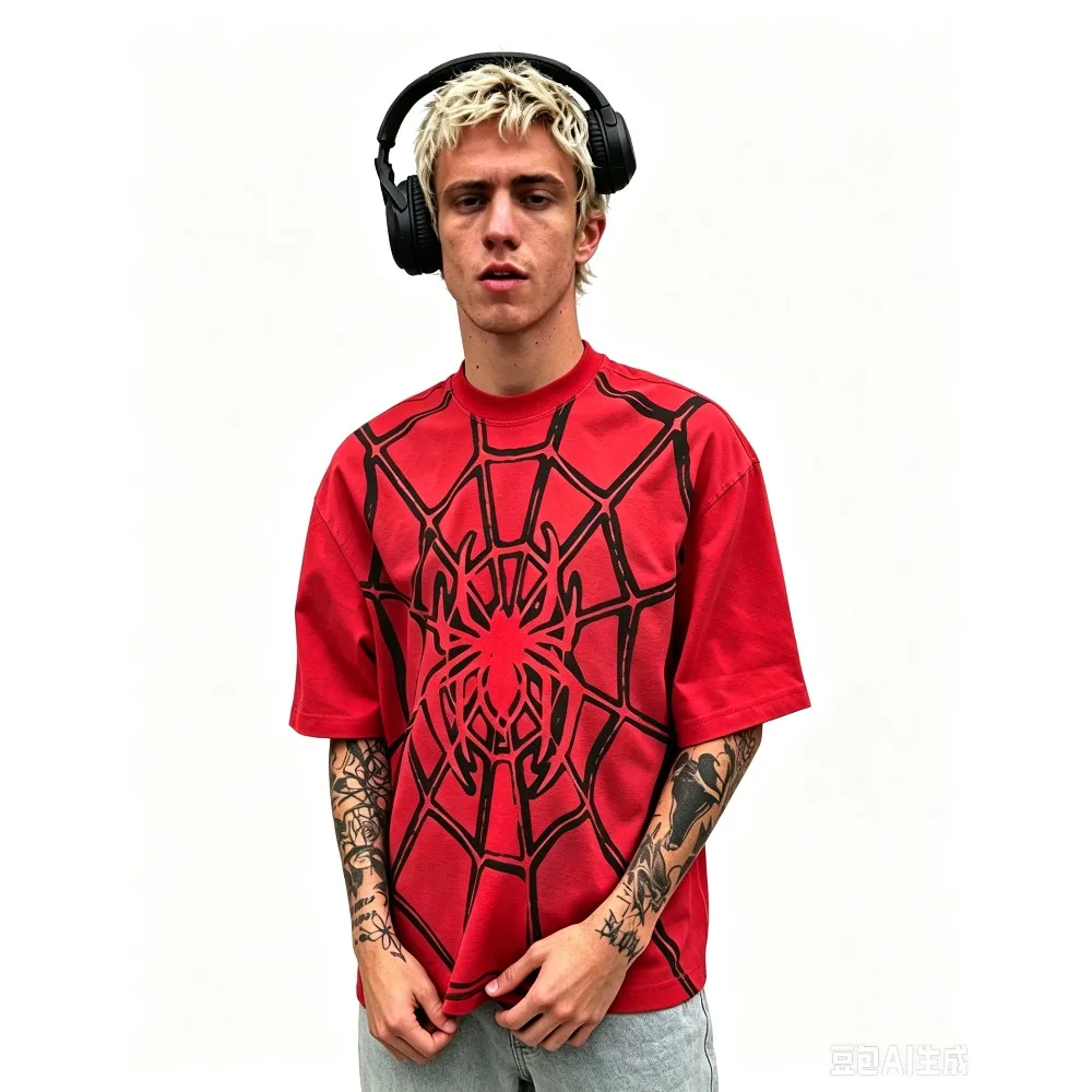 SummerHot Selling Red Spider Print T-shirt Kids Jersey Tops Men's Casual Tee Shirt Breathable Men Women Unisex Short Sleeves Top