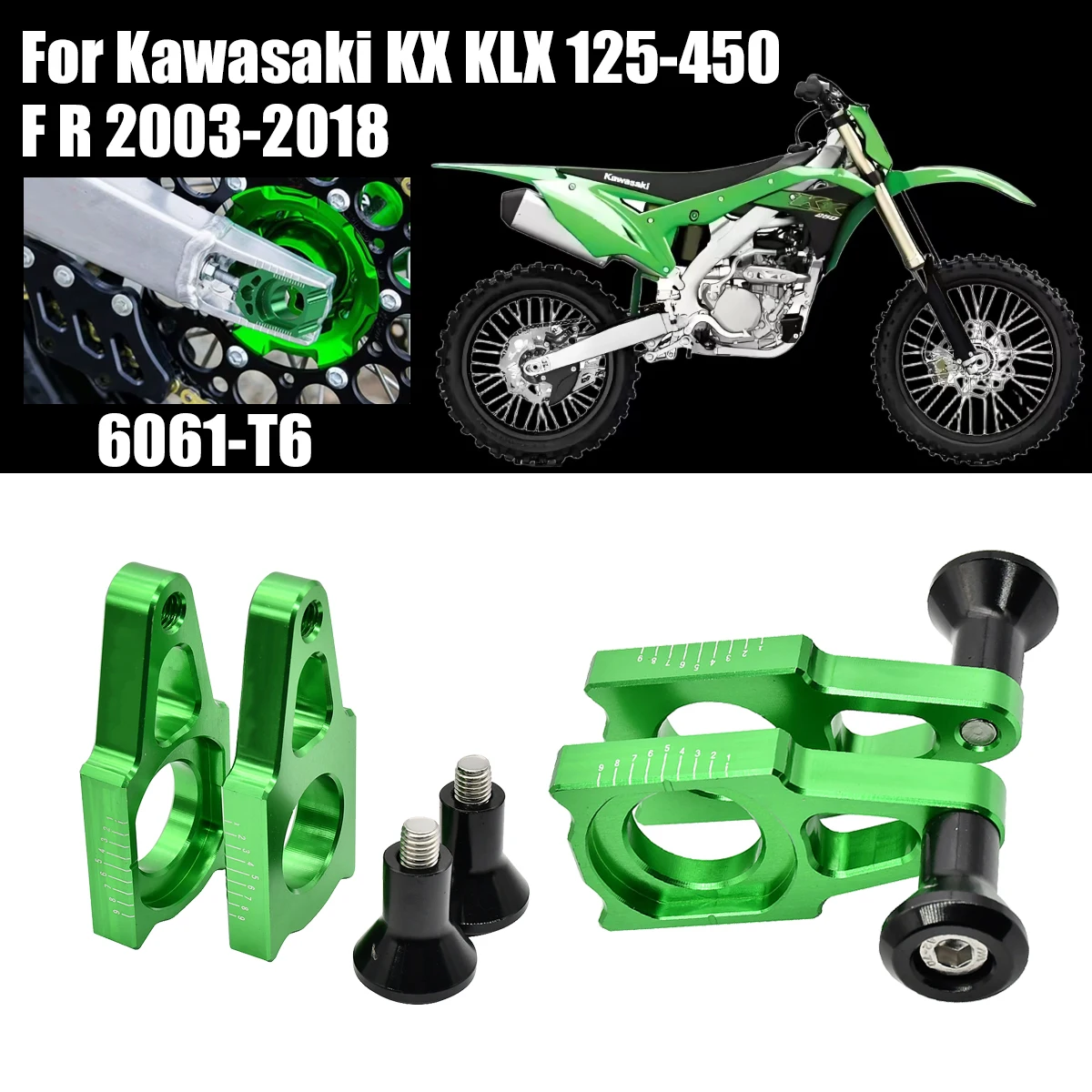 

Motocycle CNC For Kawasaki Rear Axle Blocks Chain Adjuster KX 125 250 250F 450F KX125 KX250 KX250F KX450F KLX450R 2003 2016 2018