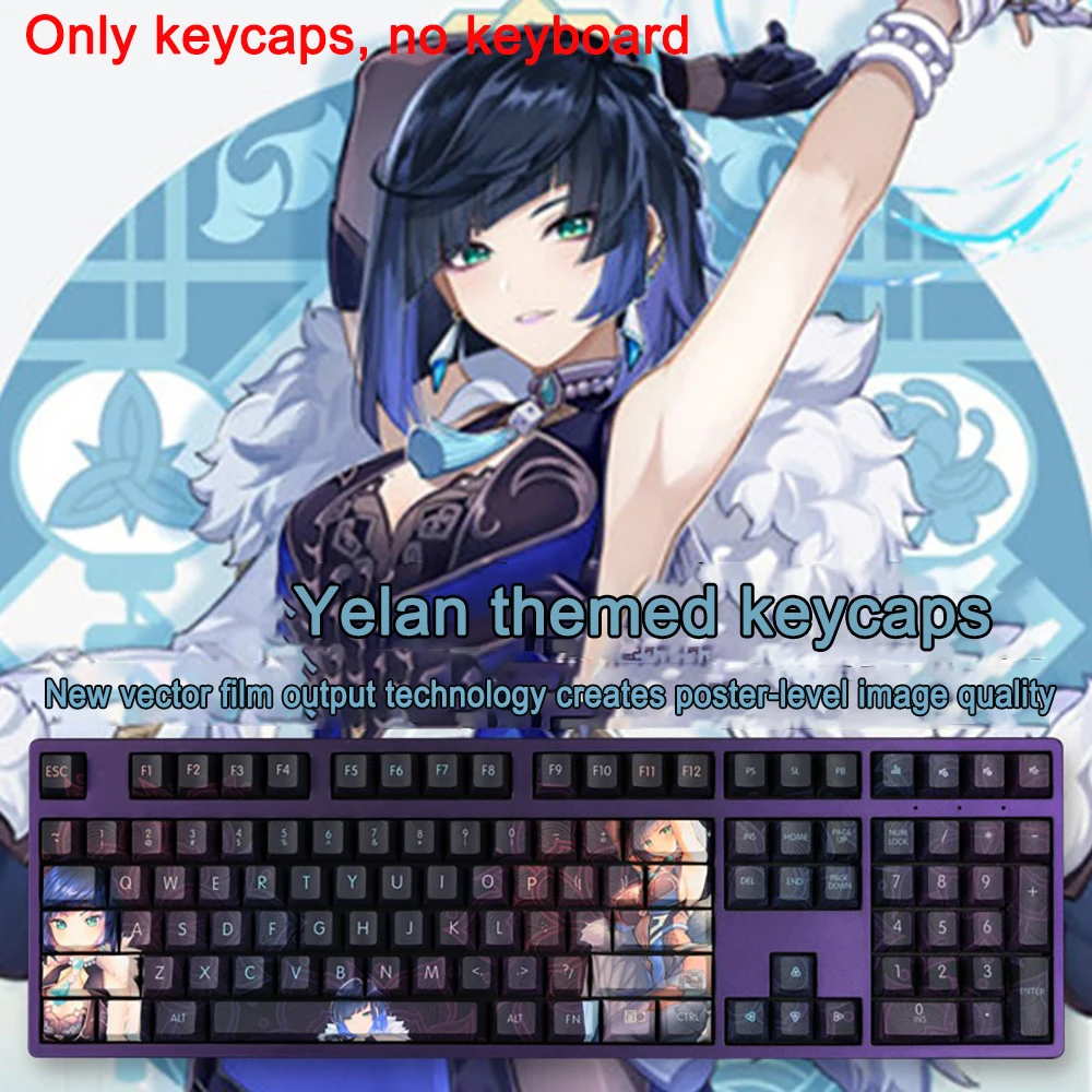 108 Keys/set Genshin Impact Keycaps Yelan Keycaps PBT Dye Subbed Keycap Cherry Anime Gaming Key Caps For ANSI 61 87 104 108 key