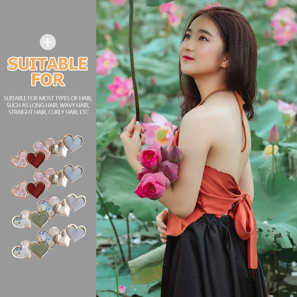 

4 Pcs Heart Hairpin Durable Zinc Alloy Acetate Clips for Women Girls Kids Birthday Christmas Party Wedding Accessories