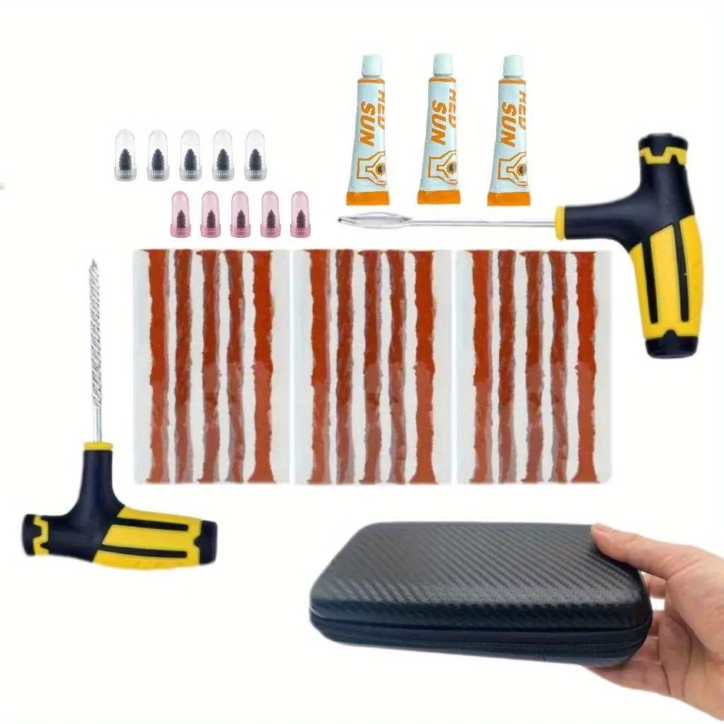 Quick-Fix Car Tire Kit - Rapid-Insertion Tools with Pre-Glued Strips, Emergency Puncture Repair for Road Trips