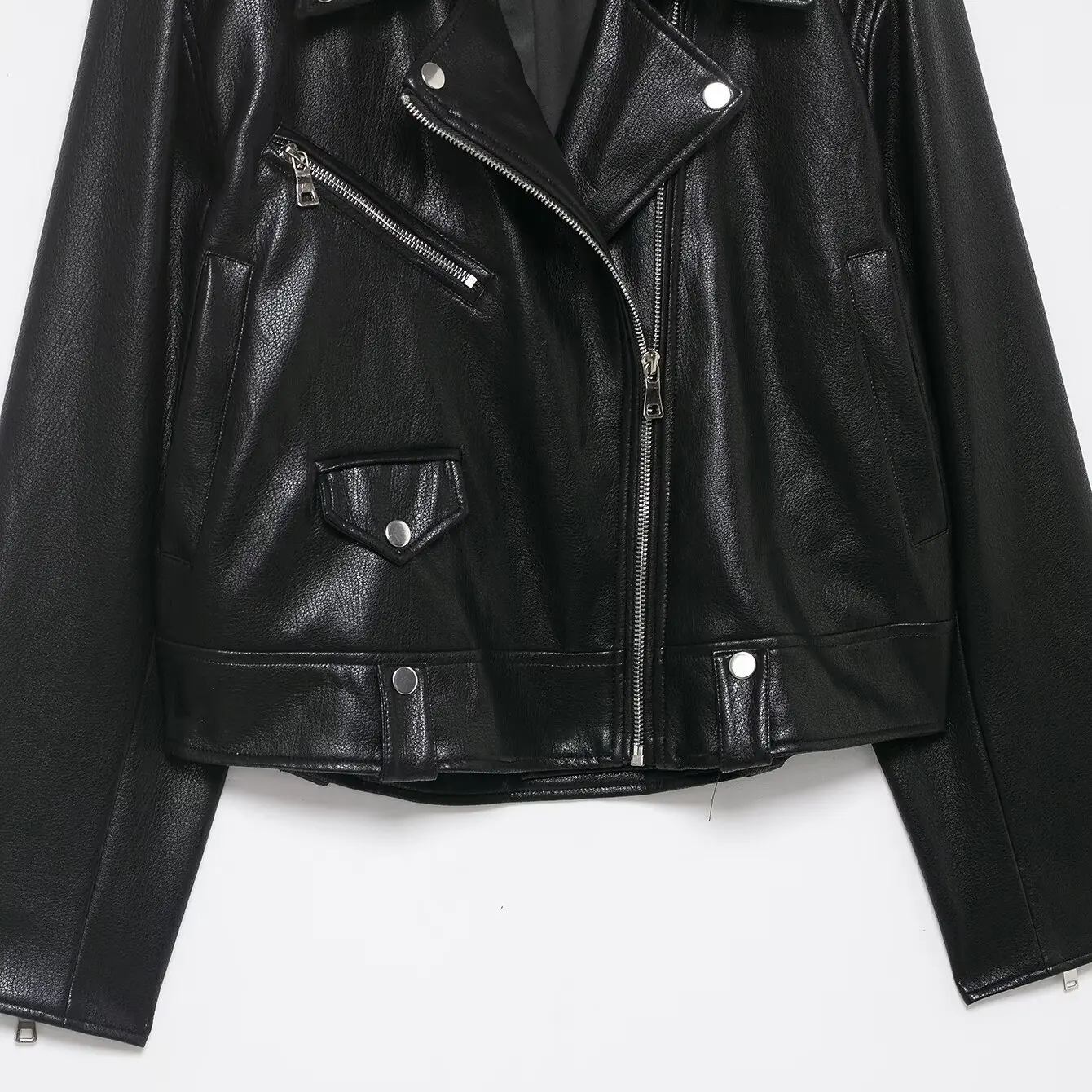 خريف شتاء جديد المرأة دراجة نارية Jaet الشارع Sle طويل Sve زر الجبهة شقة طوق المغلفة سستة ort معطف #3