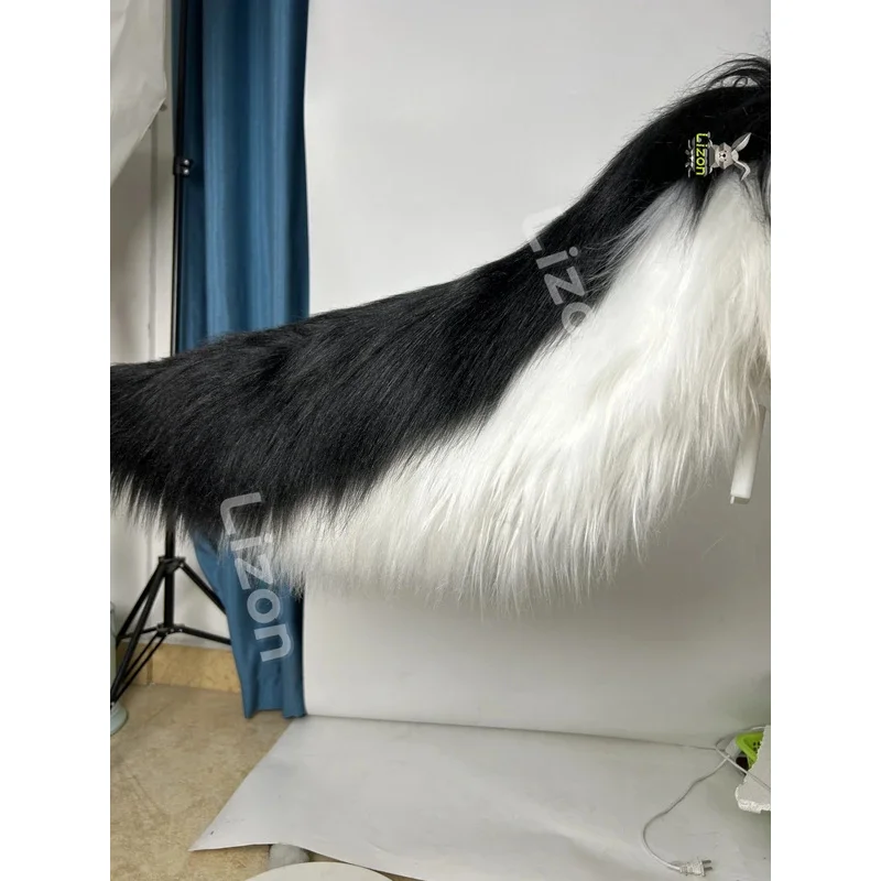 CyLoona 코스프레 여우 꼬리 흑백 큰 털이 많은