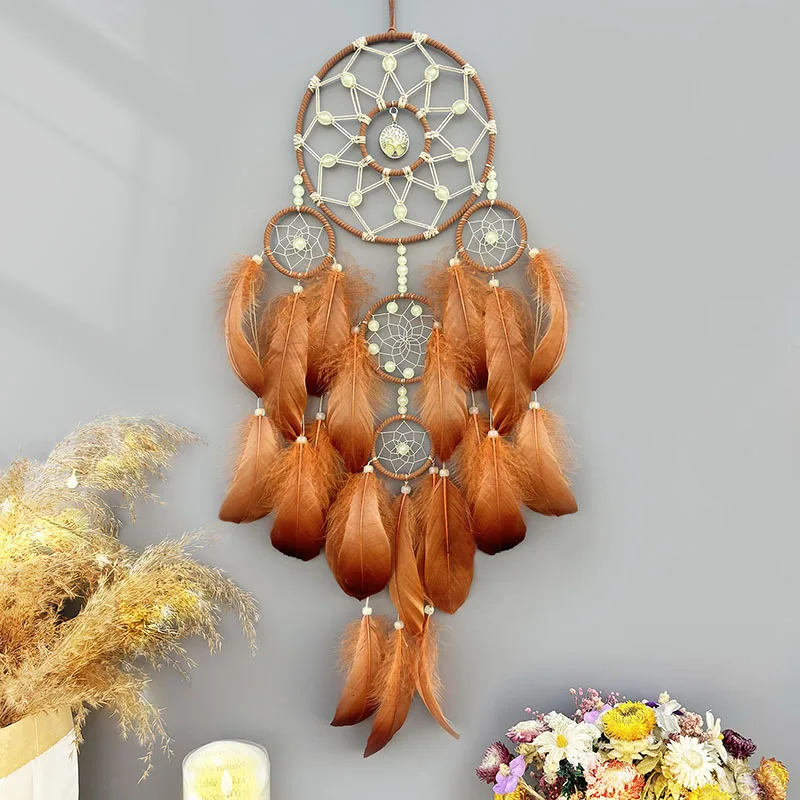 Boho Dream Catcher Hand-woven Feathers Wind Chimes Living Room Bedroom Hanging Ornaments Unique Birthday Gifts Home Decorations