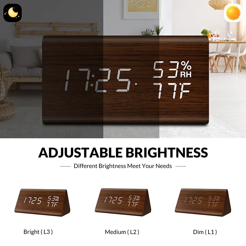 خشبية ساعة رقمية LED ساعة تنبيه مع درجة الحرارة والرطوبة مكتب الديكور USB/AAA الساعات الإلكترونية ديكور للطاولات المنزل