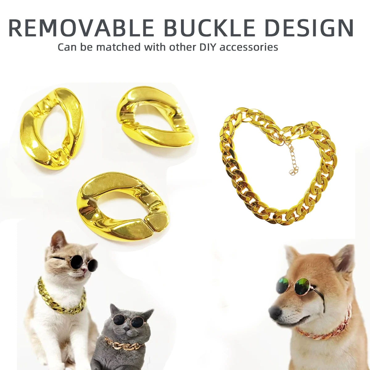 Pet Big Gold Chain Collar Adjustable Premium Dog Necklace & Cat Collar For High-End Aesthetic Richer Style Decorations Collar view 2