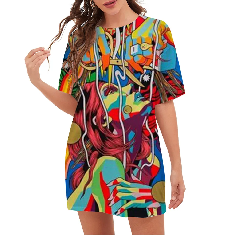 Oversized Women Dresses 2023 New Summer Art Painting Graphic 3D Printed Dress Casual Short Sleeve Loose Women Fashion Clothing