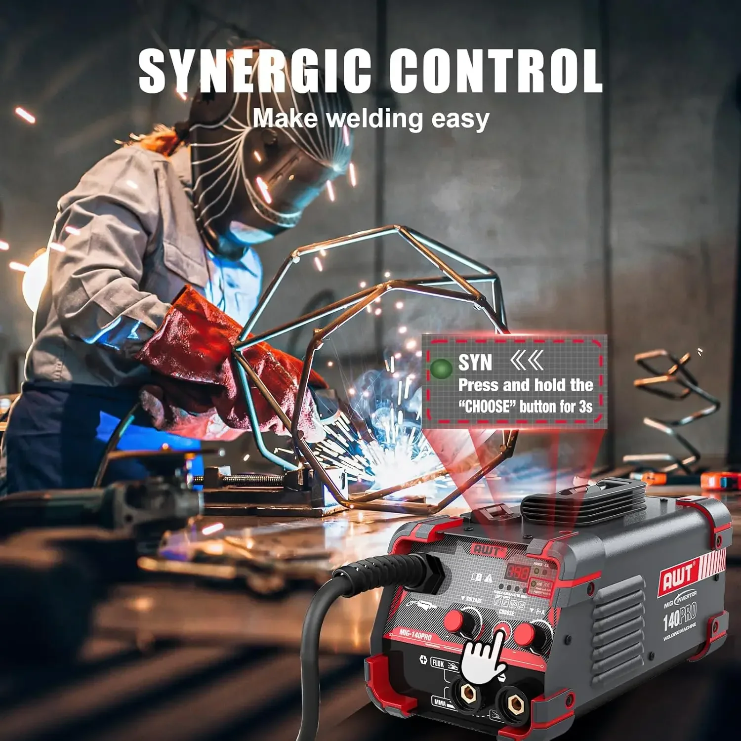 140Amp MIG لحام تدفق الأساسية MIG لحام/عصا/رفع TIG 3 في 1 آلة لحام ، آلة لحام 110 فولت مع Synergy IGBT العاكس