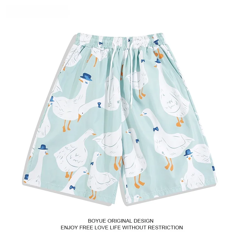 

Летние свободные повседневные брюки Boyue большого размера для пляжа и дома, молодежные, модные, с мультяшным принтом, средней посадки, прямого кроя