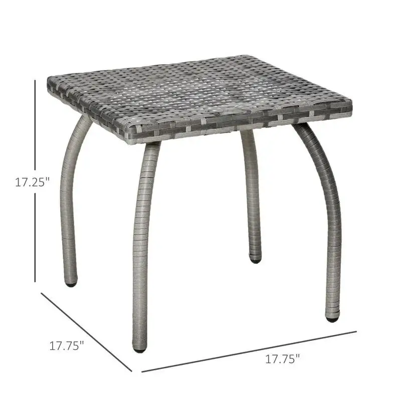 Small Square Wicker End Table for Outdoor Use, All-Weather Side Table for Garden, Balcony, Backyard, Coffee Table