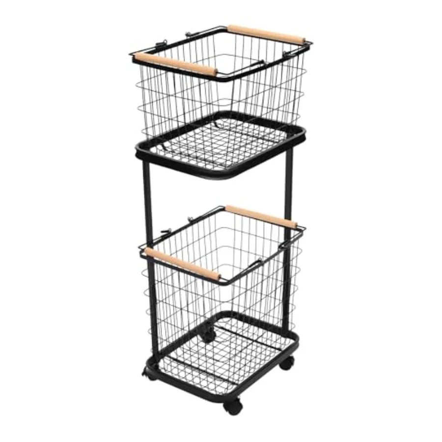 

2 Tier Laundry Basket with Wheels, Vertical Rolling Laundry Hamper, Metal Wire Laundry Organizer, Dirty Clothes Baskets Sorter
