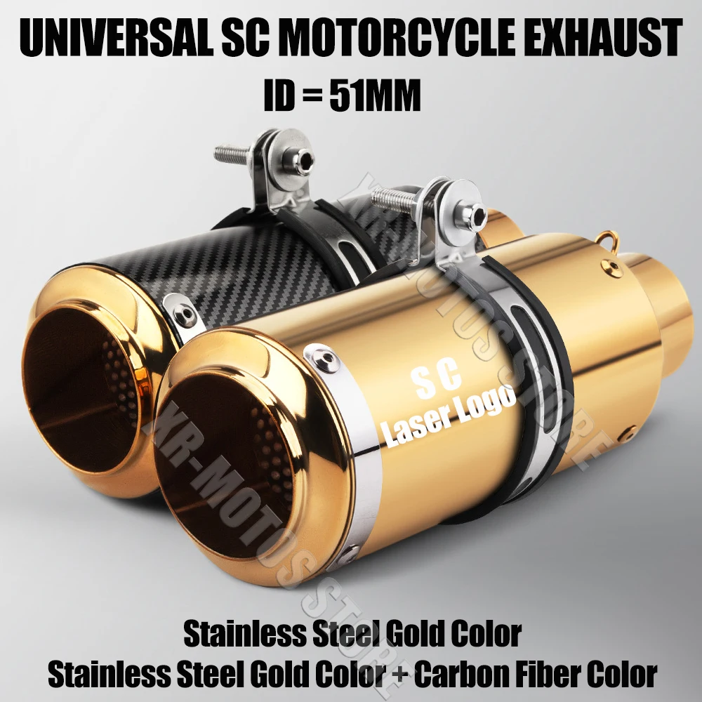 51mm 60mm Universal sc Motorcycle Exhaust Muffler Escape for Motorcycle GP-project Racing Pass-through Gold Color Exhaust Parts