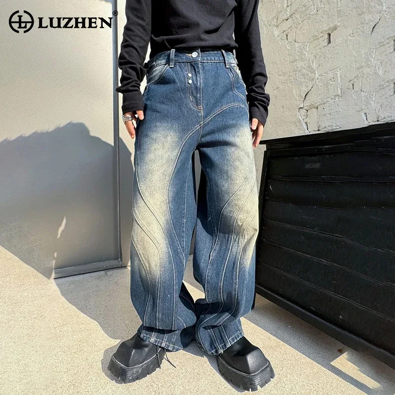 

LUZHEN Stripe Wornout Jeans Original Loose Men's Trendy Street High Quality Straight Denim Pants Casual Vintage Trousers LZ5495