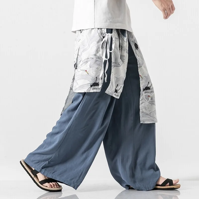 Men's Elastic Waist Wide Leg Pants - Unique Artistic Print, Loose Fit, Comfortable for Casual Wear & Daily Activities M-5XL