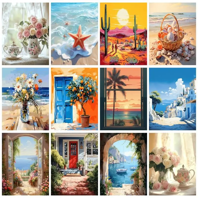 

CHENISTORY DIY Painting By Numbers Landscape Flowers Hand Painted Drawing On Canvas Gift Pictures By Number Kits Home Decor