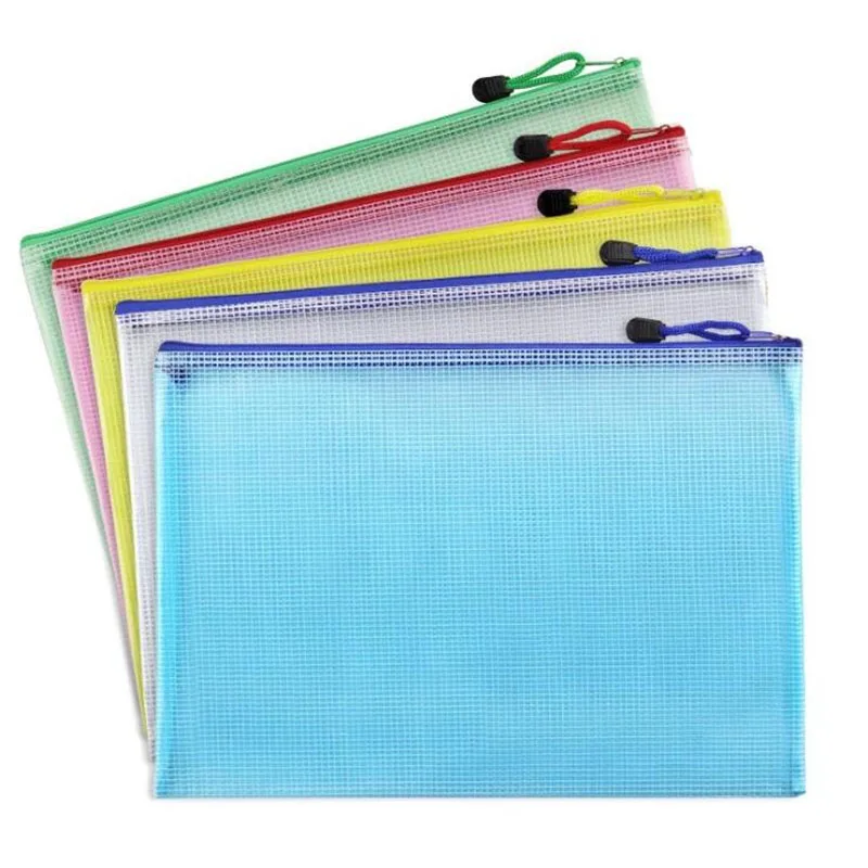 Transparent Waterproof Zipper Grid File Bag Business Office Folder Student Learning Materials Stationery Bag (Color Random)