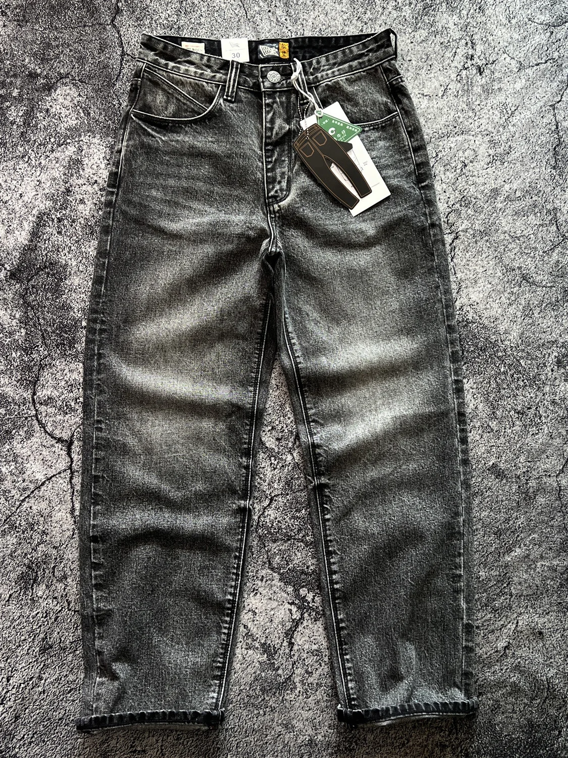 

Heavyweight Thiened Bla ey Waed ket Dad Jeans Loose Straight Leg Men's Casual Straight Tube Long Jeans Denim