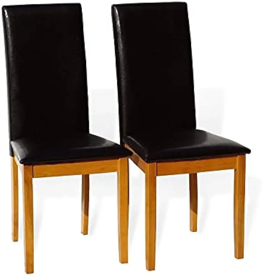 Dining Kitchen Set of 2 Side Chairs Fallabella Solid Wood with Padded Seat, Maple