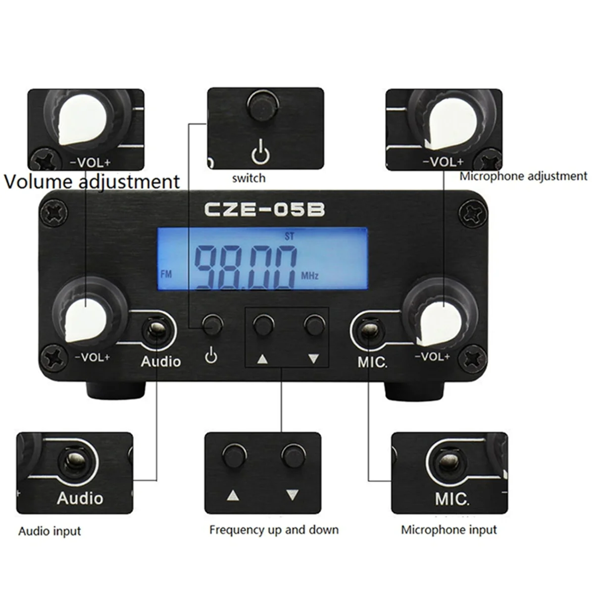 Estación de transmisión de radio con transmisor FM estéreo PLL popular CZE-05B 100/500MW