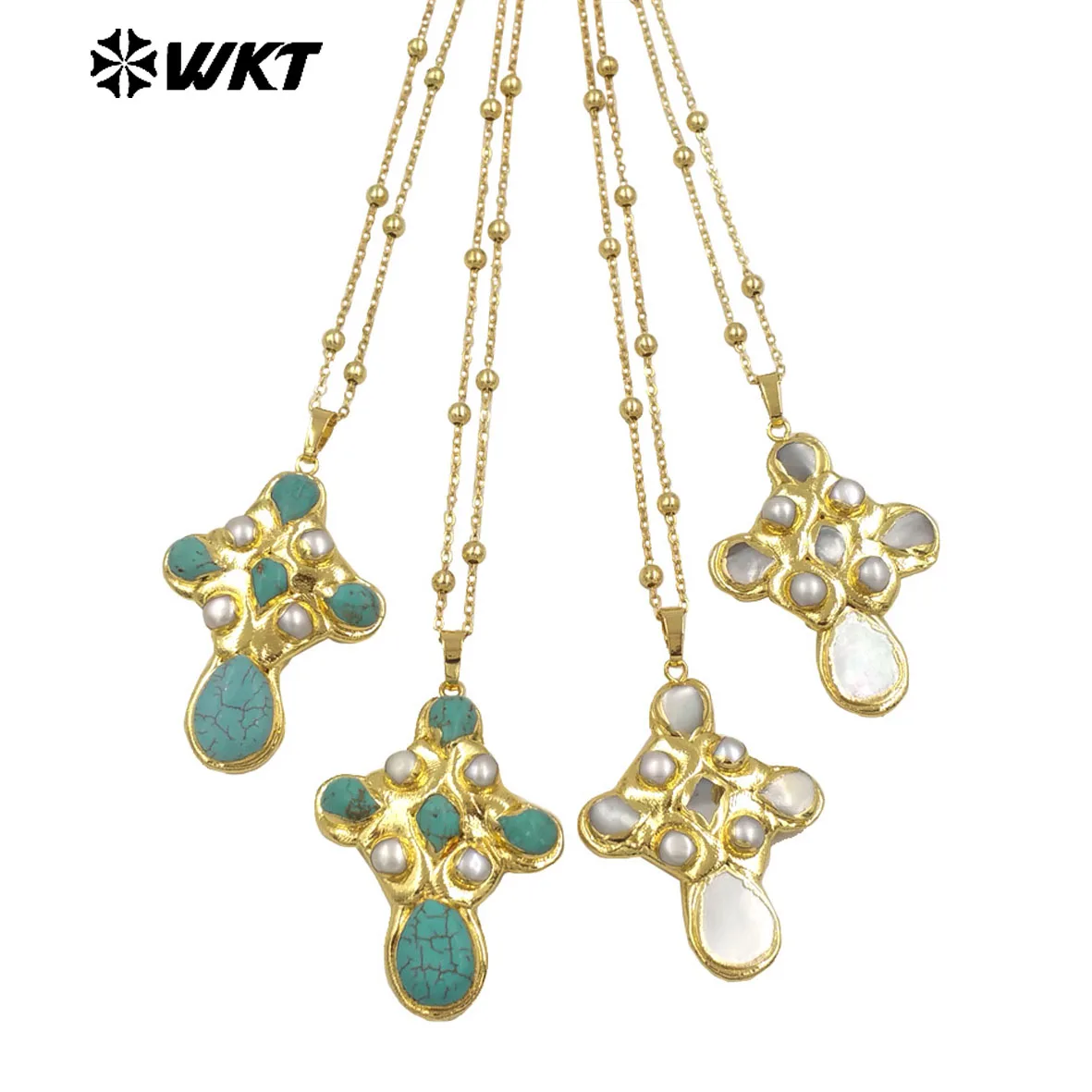 WT-JN297 Fashion Elegant Popular Turquoise Pearl Shell Necklace With 18k Gold Plated  For Girls Dress-up