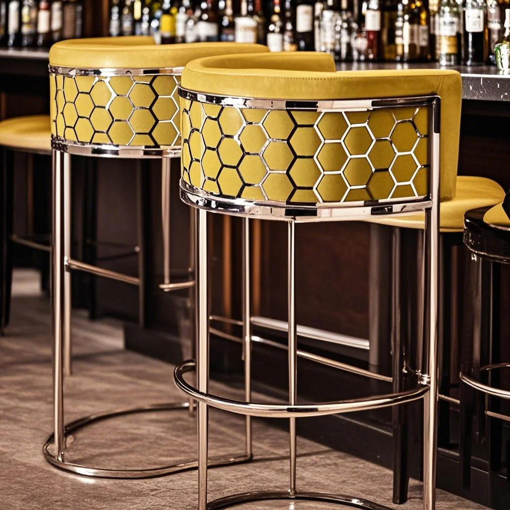 

Contemporary Iron High Stool Light Luxury Backed Bar Chair for Coffee Shop Home