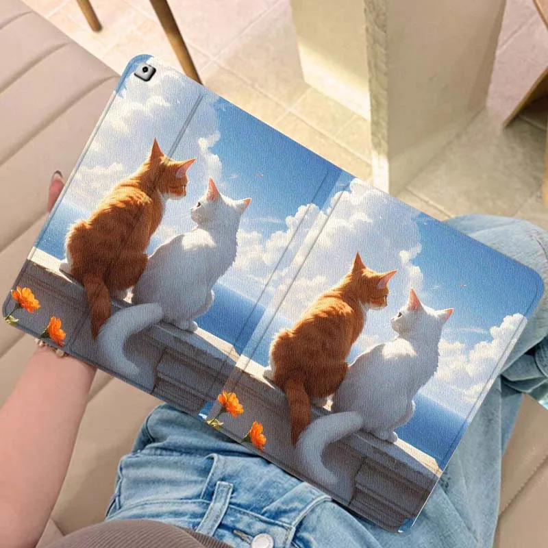 

Sunset Cat Cartoon Art For iPad Pro Air Mini 2 3 4 5 6 7 6th 7th 10th 11th 10.2 9.7 10.5 11 Foldable Tablet Case Gift