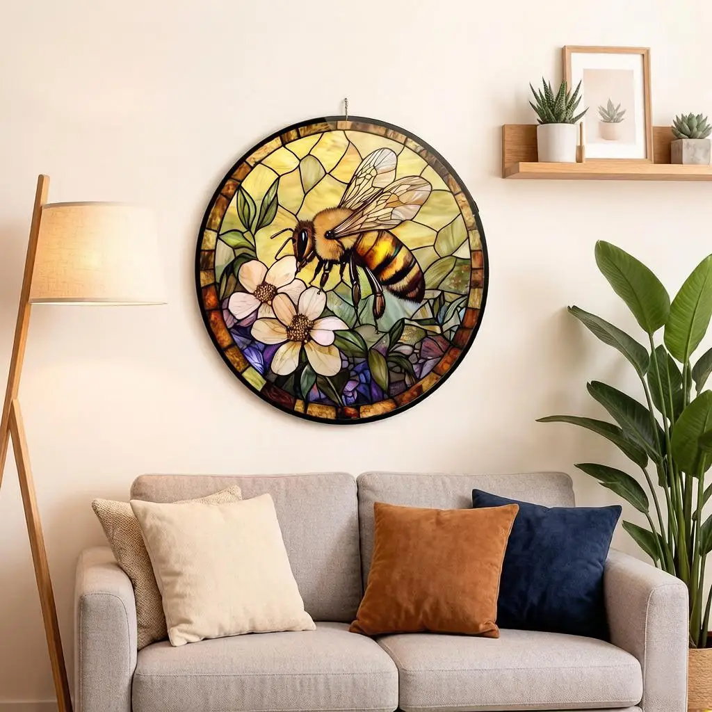 Bee And Flower Puzzle Decoration Family Creatively Acrylic Suncatcher Hanging Ornaments Home Garden Colorful Puzzle Decor