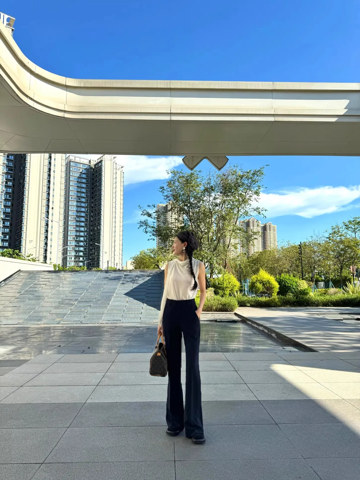 

High Waist Straight Leg Pants Navy Blue Extended Length Thin Material No Ironing Required Wide Leg Trousers for Women