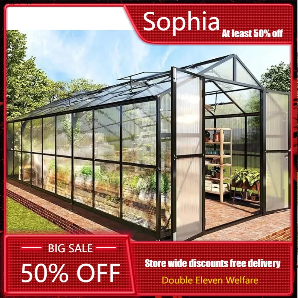 Garden Buildings 8x18 Foot Polycarbonate Greenhouse with Quick Connect Accessories, Walk-in Large Aluminum Greenhouse