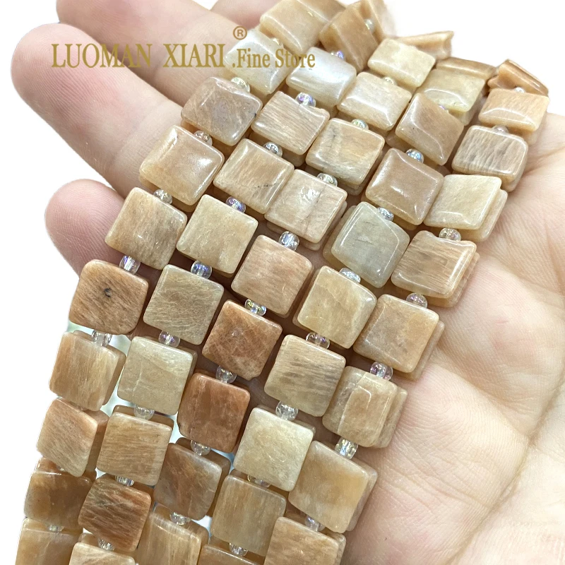 10x10MM Flat Square Natural Stone Orange Sunstone Loose Spacer Beads for Jewelry Making DIY Bracelet Charms Accessories 15''