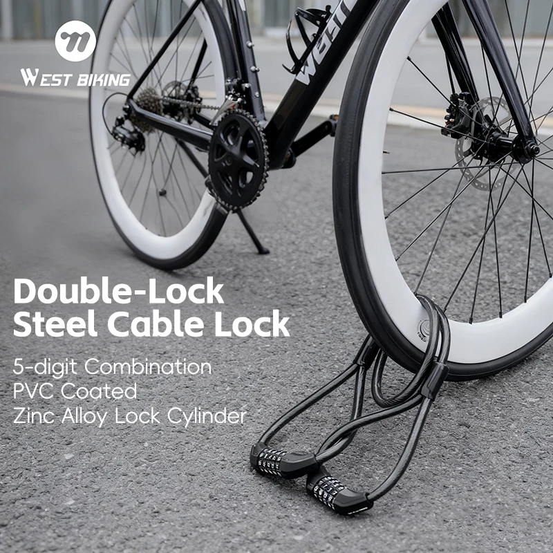 

WEST BIKING Bicycle Anti Theft Lock Double-headed Password Steel Cable Lock 5 Digit Password Scooter Bike Lock Bike Accessories