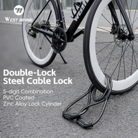 WEST BIKING Bicycle Anti Theft Lock Double-headed Password Steel Cable Lock 5 Digit Password Scooter Bike Lock Bike Accessories