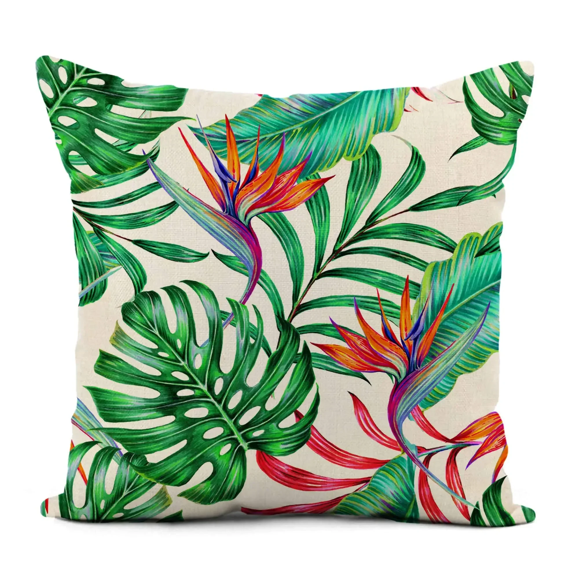 Tropical rainforest plant leaf linen pillowcase sofa cushion cover home decoration can be customized for you 40x40 50x50 60x60