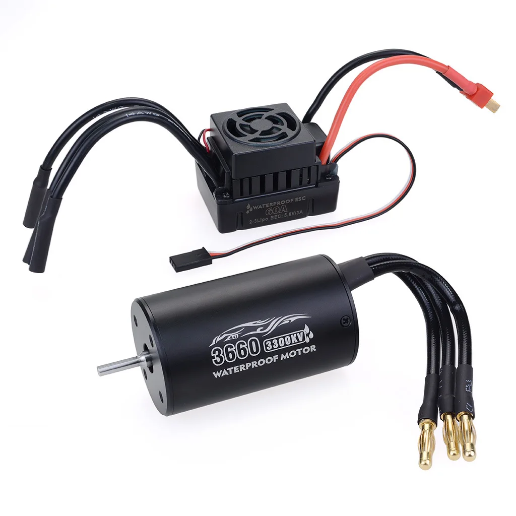 Motor sem escova ESC Combo, impermeável todo preto para superar 3660, 60A, ESC Set, carro RC de alta força, barco, drone