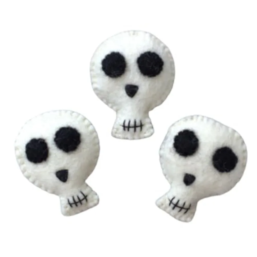 

Halloween Wool Felt Skeleton Skull- Tiered Tray Home Decor, Fall Bowl Filler, Autumn Shelf Sitter, Handmade Gift- Approx. 2.5"