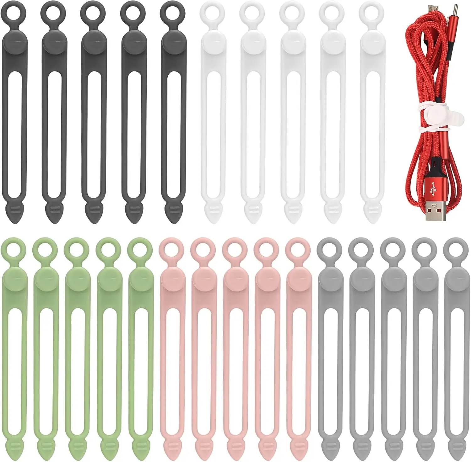 Silicone Cable Tie, Reusable Storage Device, Suitable for Offices, Charging Cables, Appliances, Homes, Kitchens, Schools, Travel