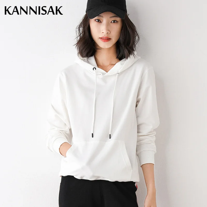 Casual Women Hoodies 2024 Spring Autumn Solid Korean Harajuku Style Hooded Hoodies Loose Cotton Solid Pullovers Couple Clothes