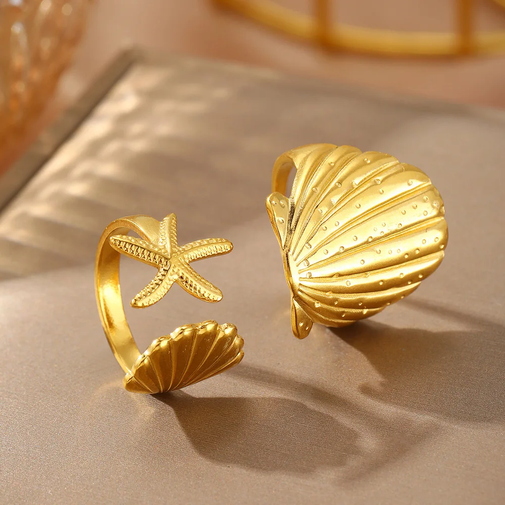 2/3 teile/los Edelstahl Kreative Seestern Shell Ringe Wasserdicht Einstellbar Offenen Ring Für Frauen Sommer Seabeach Schmuck Geschenke – Detail 19