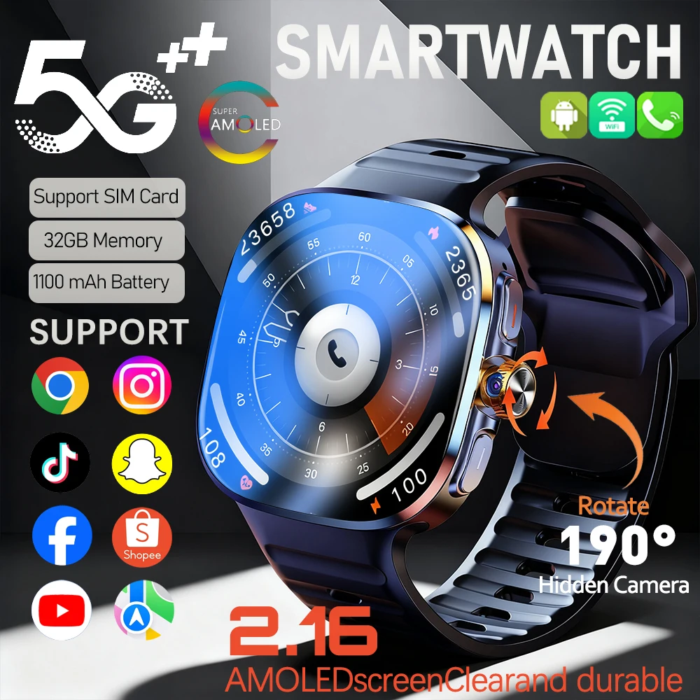 

4G All-Network Smart Watch 2.4 inch AMOLED 1100mah Battery 3GB+32GB RAM 1000W Camera GPS WIFI Google APP Download Smartwatch