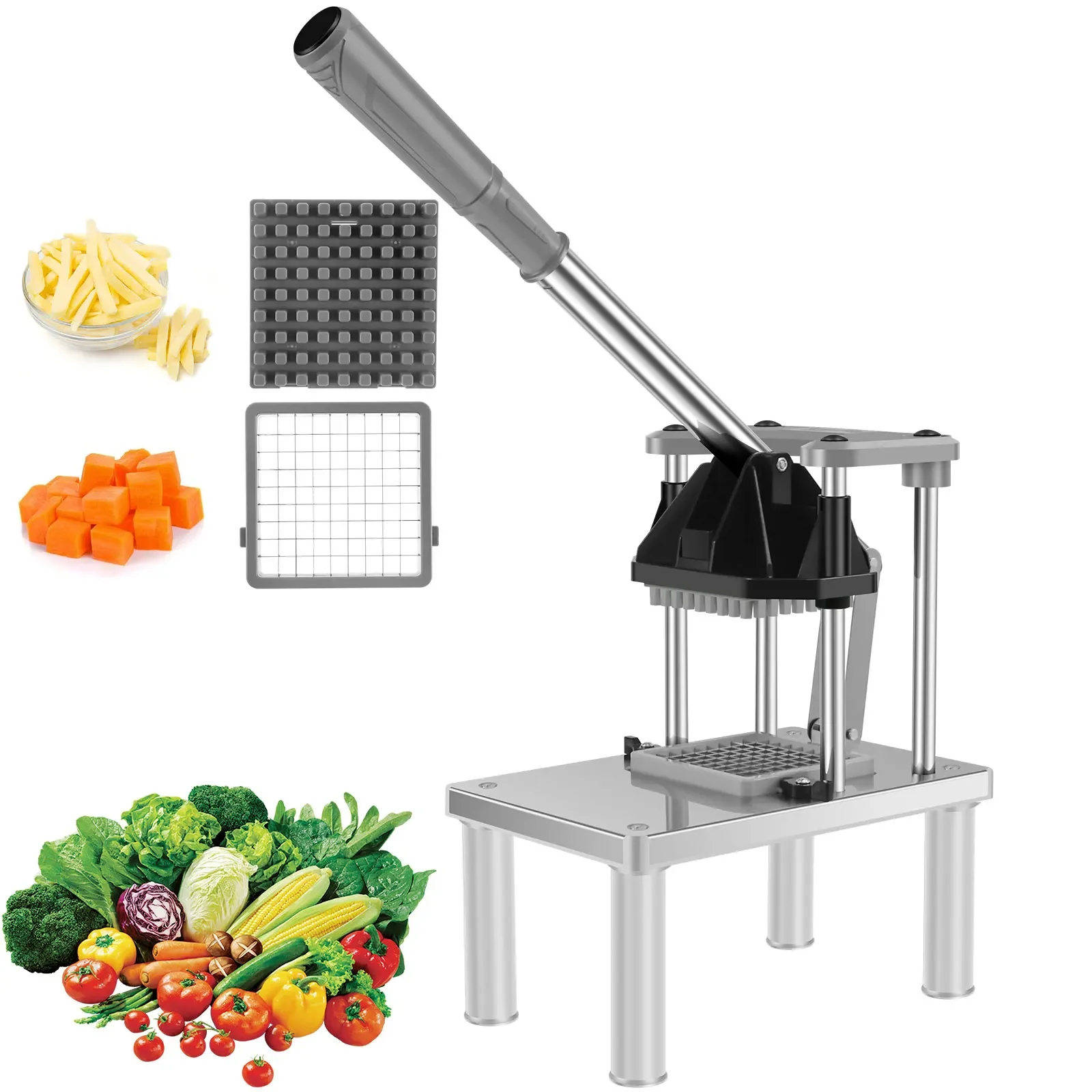 Manual Fries Machine Commercial Vegetable Fruit Chopper Dicer with 2 Replacement Blades Stainless Steel French Fry Cutter