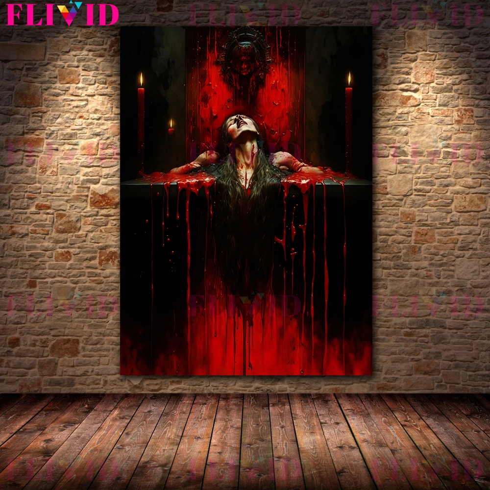 الملكة الاستحمام في الدم خمر القوطية الرسم على لوحات القماش الجدارية النساء التضحية إلى الشياطين ملصق فني وطباعة ديكور المنزل #3