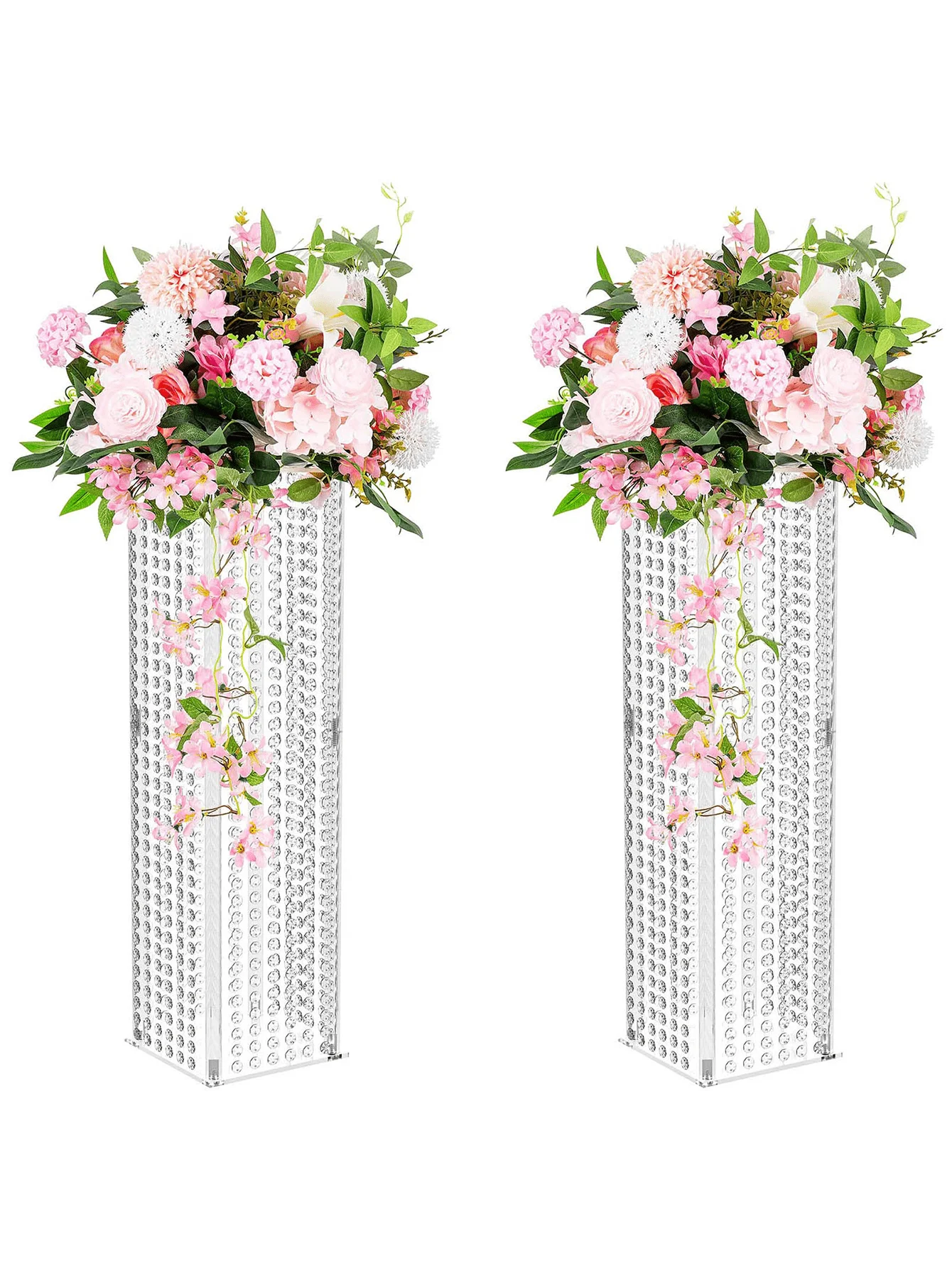 

Акриловые высокие вазы для центральных композиций - 2 шт. акриловых колонных подставок для цветов с кристаллами-люстрами, Inweder 23,6/31,5 дюйма